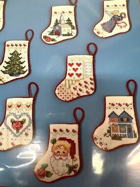 Bucilla Tiny Victorian Stockings Counted Cross-Stitch Kit 10 Christmas Ornaments